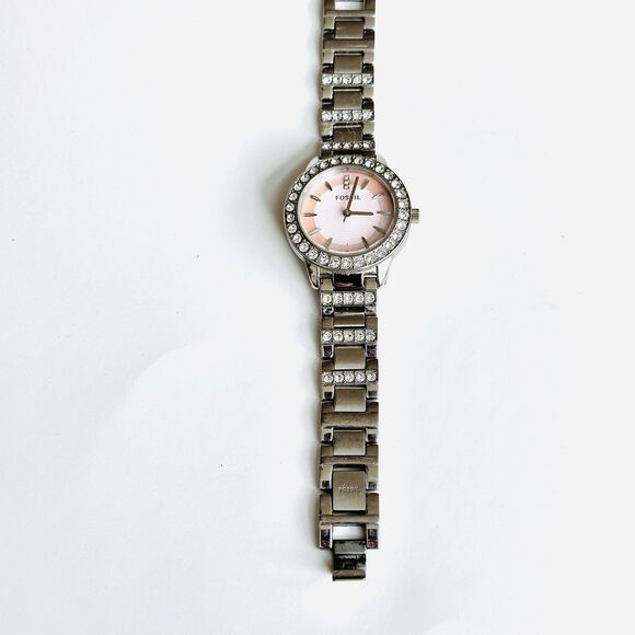 Fossil Watch Jesse Stainless Steel Rhinestone Womens Watch Pink Mother of Pearl - Picture 3 of 7
